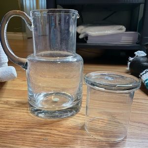 2PC BEVERAGE SET.WATER PITCHER & GLASS .FULLY HANDMADE CRYSTAL,MOUTH-BLOWN GLASS